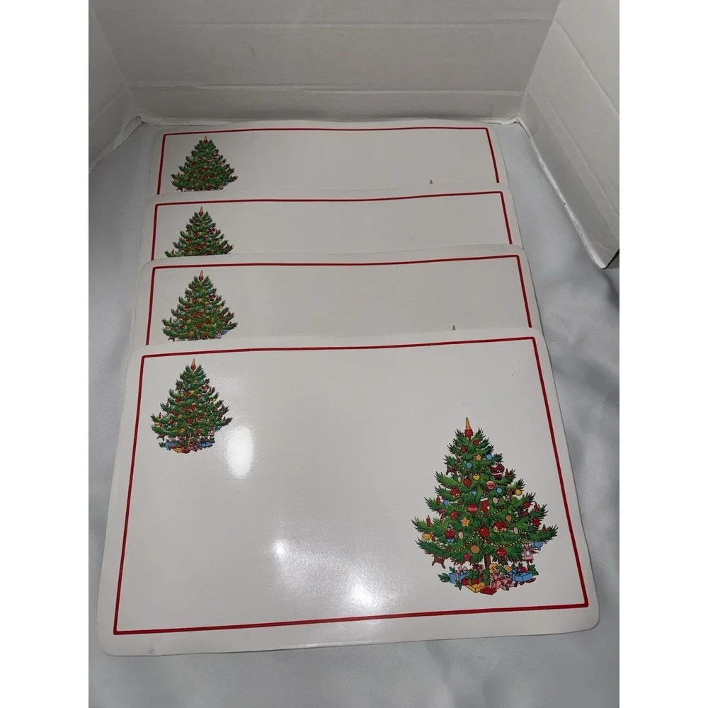 Vintage Crown Dress Christmas Tree Vinyl Placemats Set of 4 Holiday Table Decor